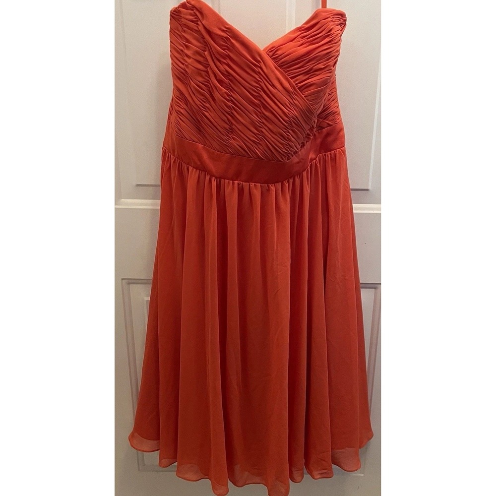 Morilee Strapless Orange Chiffon Empire Waist Dress Flowy Formal Prom Gown Event - Picture 2 of 10